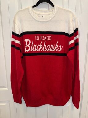 Chicago Blackhawks Red and White Crewneck Sweater